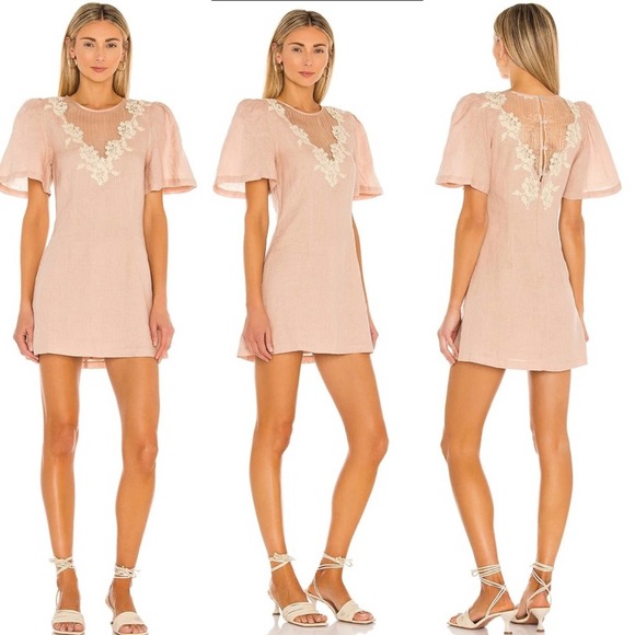 Tularosa Women's Revolve Levy Mini Linen Embroidered Natural Dress Small New - Picture 2 of 10